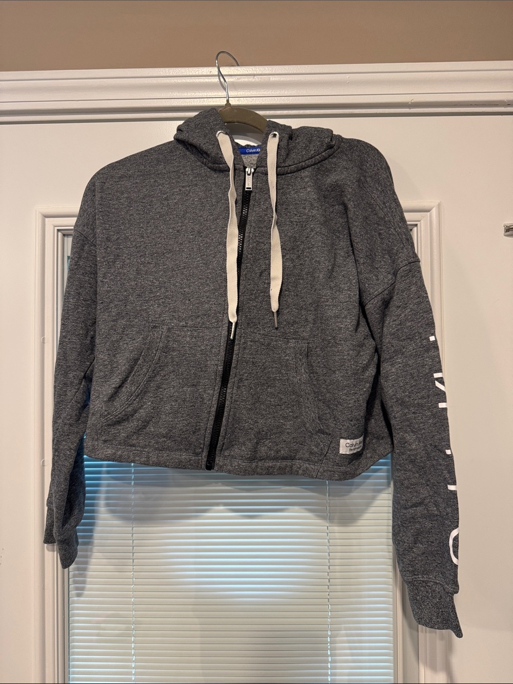 Calvin Klein Kids Charcoal Gray Cropped Zip Hoodie